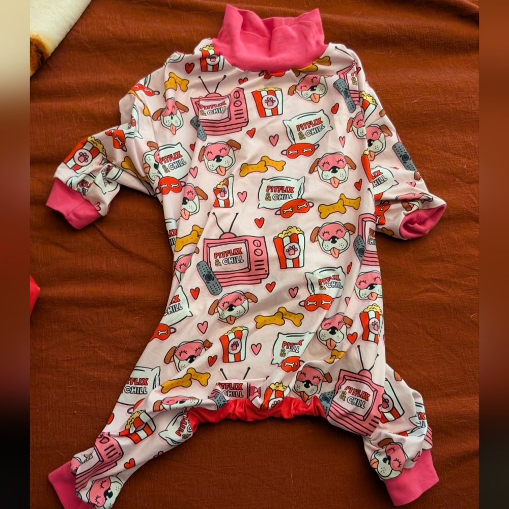 Pink "Netflix & Chill" Pit Bull Pajamas - Pittie Clothing Co. - L